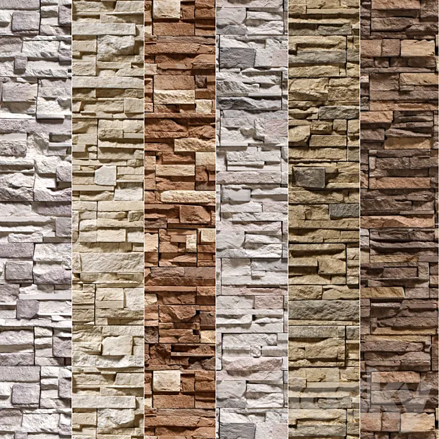 Stone Walls set 7 - Vray Material 3D Model