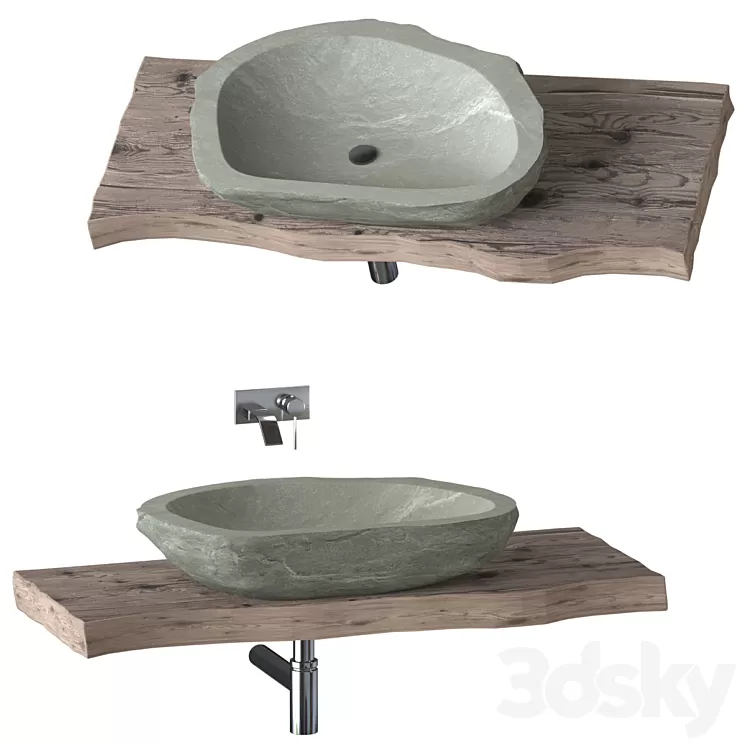 Stone washbasin with slab top 3D Model