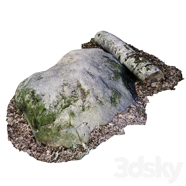 Stone with a log 3D Model