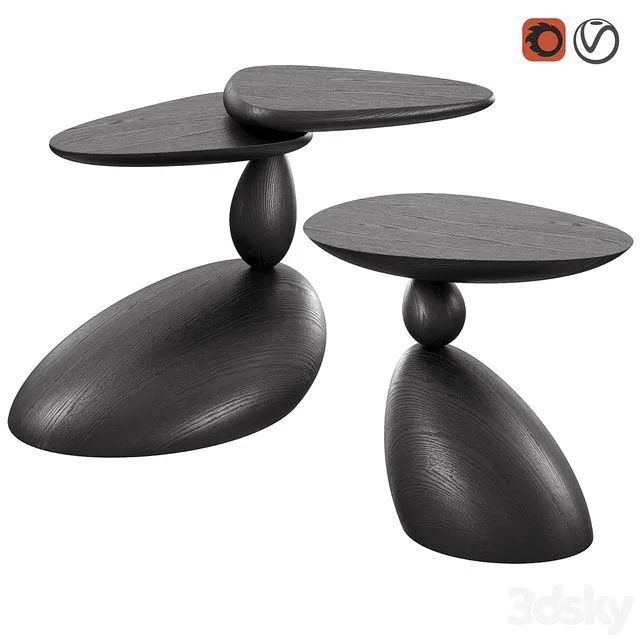 Stones and Twins coffee tables by WOODZENART from the Stone Story collection 3D Model
