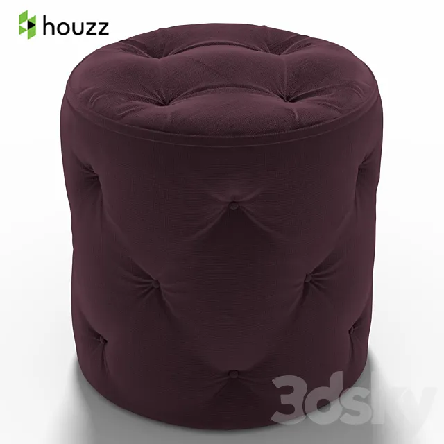 Stool Curves Tufted Round Ottoman Purple 3D Model