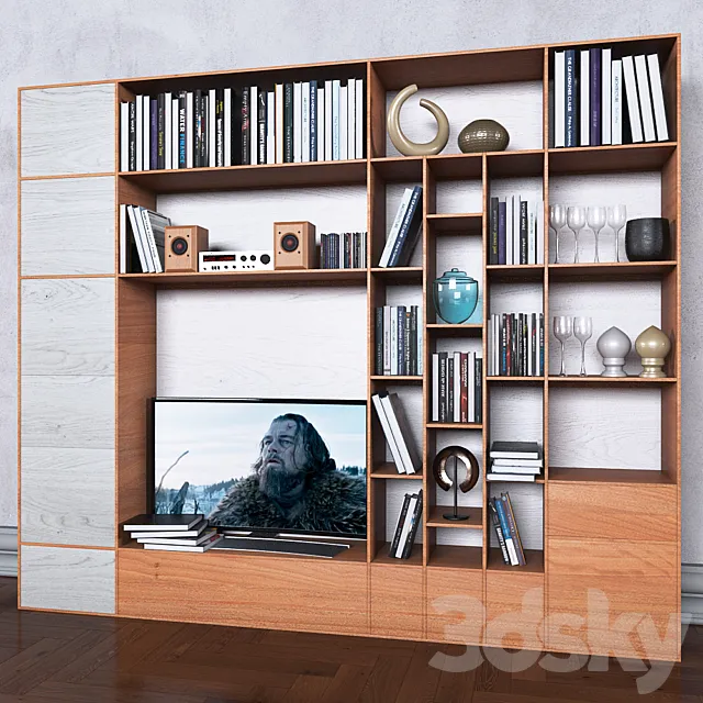 Storage system with books tv vase 8 3D Model