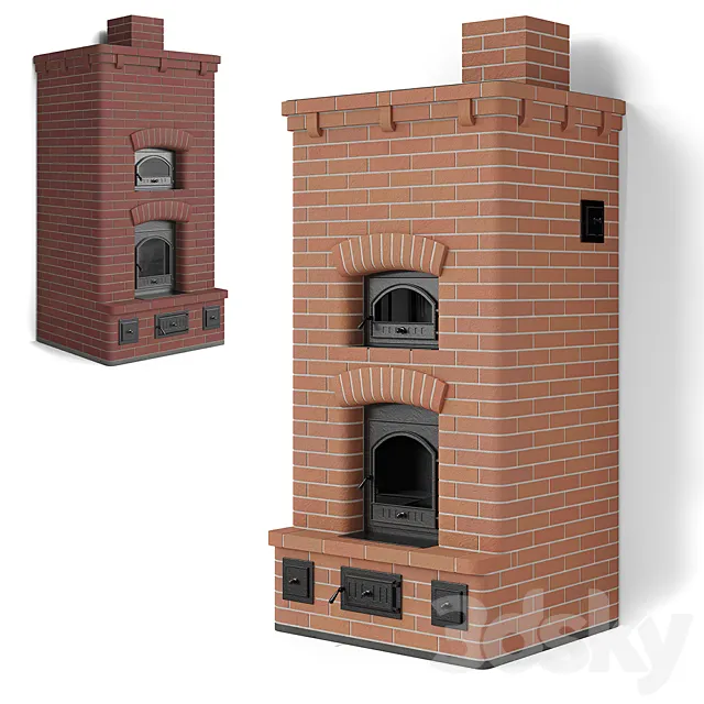Stove brick stove with a bread chamber 3D Model