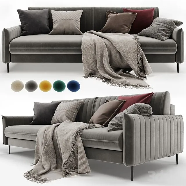 Straight sofa Swout Velvet Beige Mustard Gray Barhat Blue Emerland 3D Model