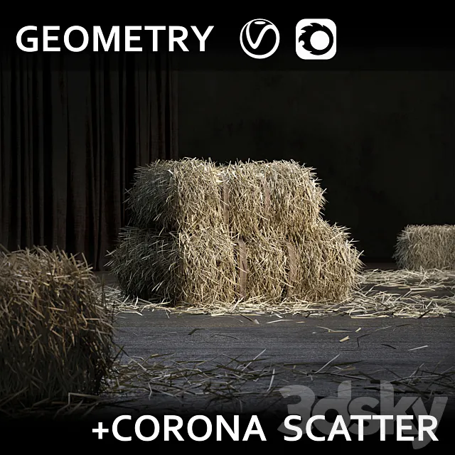 Straw bale (GEOMETRY + SCATTER) 3D Model