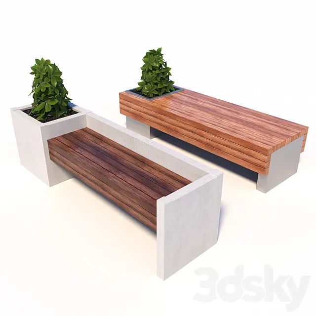 Street benches with plants 3D Model