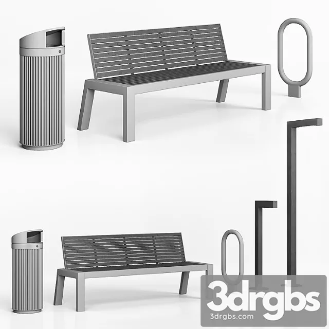 Street furniture set 3D Model Free