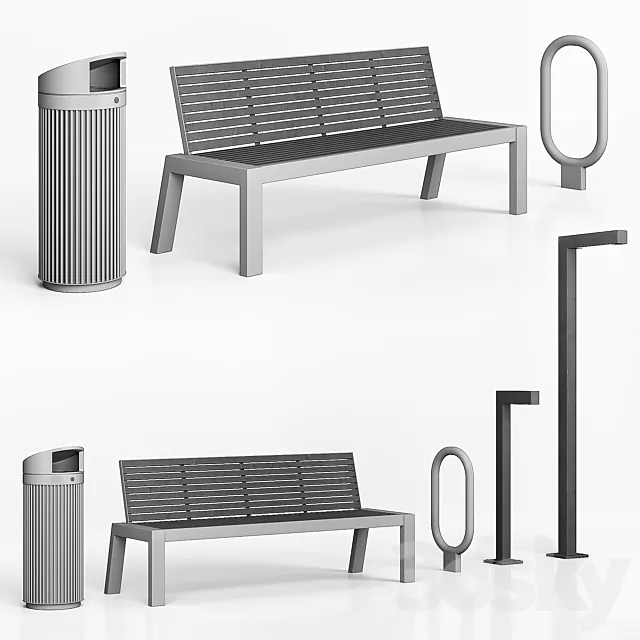 Street furniture set 3D Model