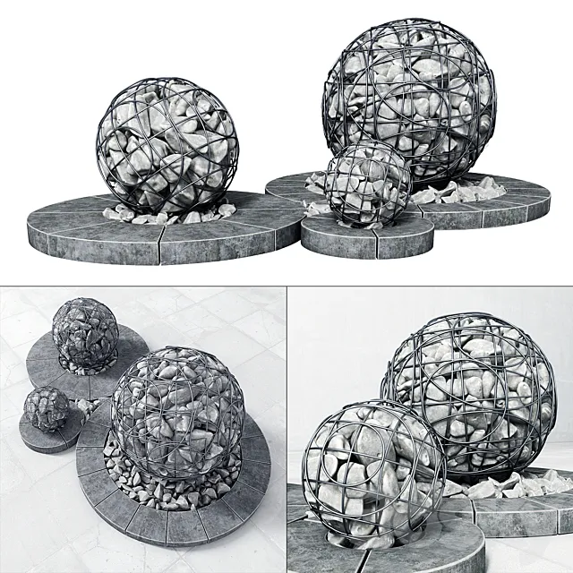 Street gabion sphere decor _ Street decor with gabions 3D Model