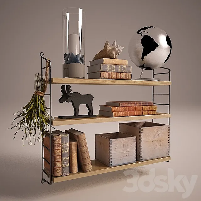 String shelf with decor 3D Model