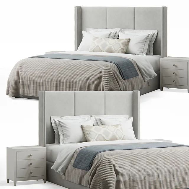 Striped Headboard Bed 3D Model