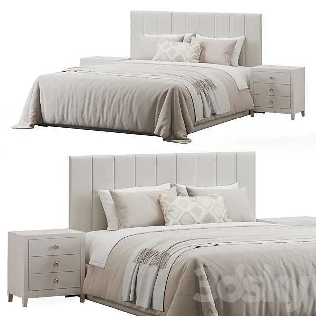 Striped Headboard Bed 3D Model