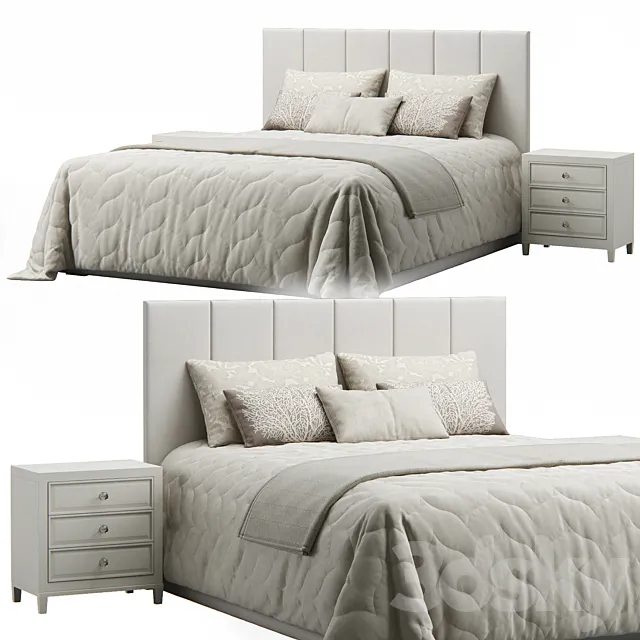 Striped Headboard Bed 3D Model