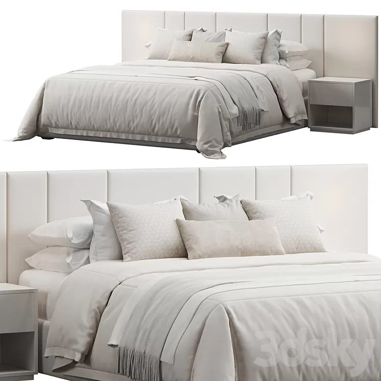 Striped Panel Headboard Bed 3D Model Free