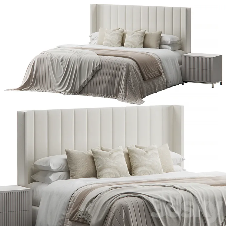 Striped Wing Upholstered Headboard bed 3D Model Free