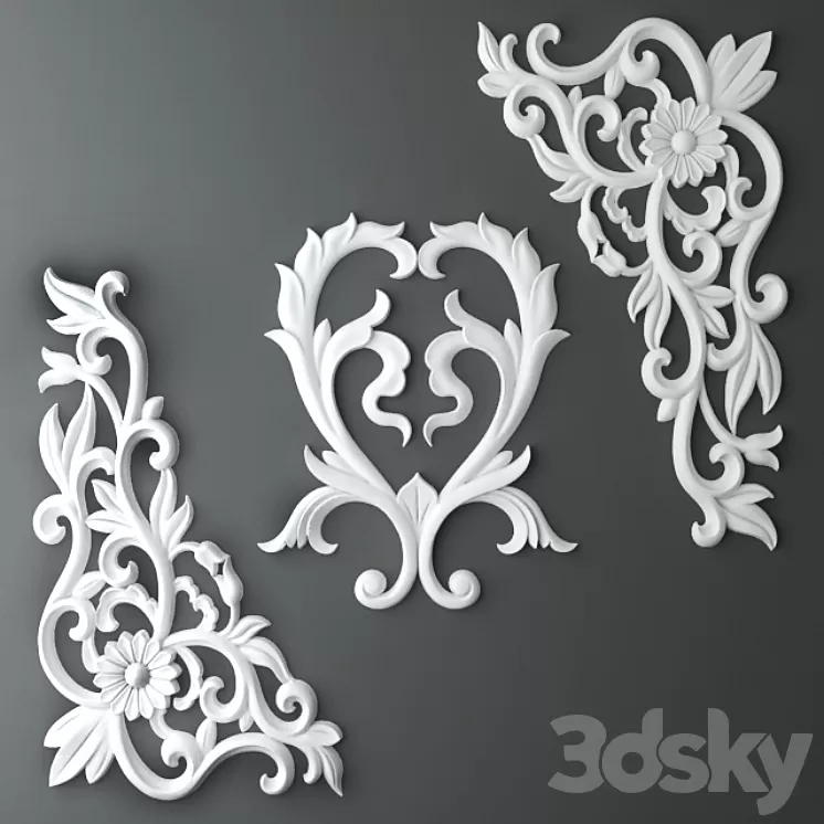 Stucco cartouche corner 3D Model