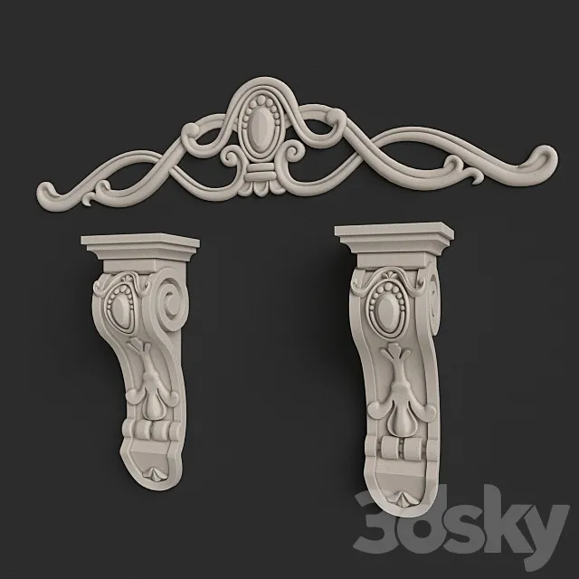 stucco elements bracket and vignette 3D Model
