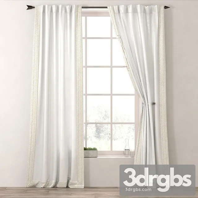 Studded Border Cotton Drapery Panel 3D Model Free
