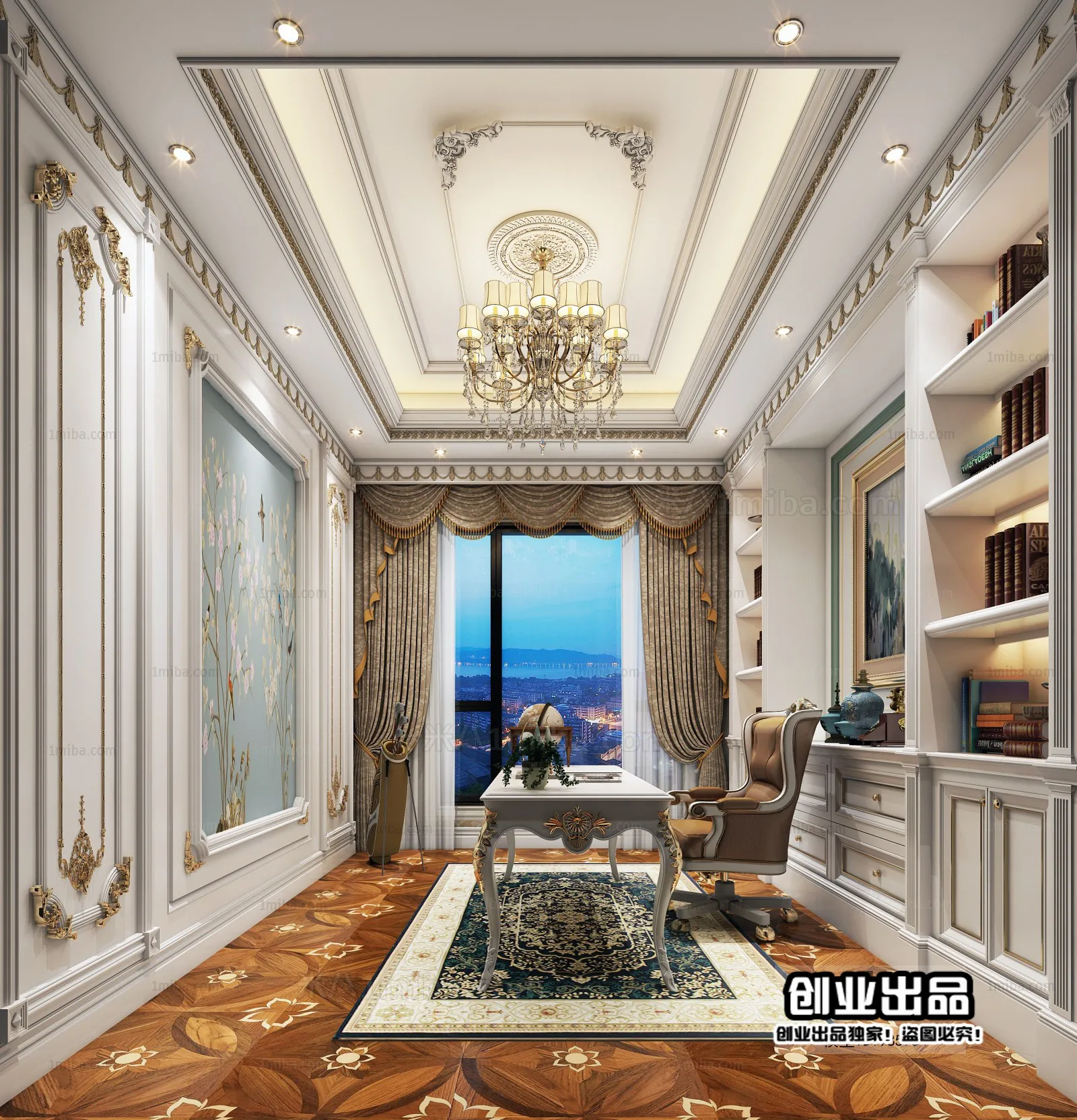 Study 3D Interior Scene Model - European Style - 001