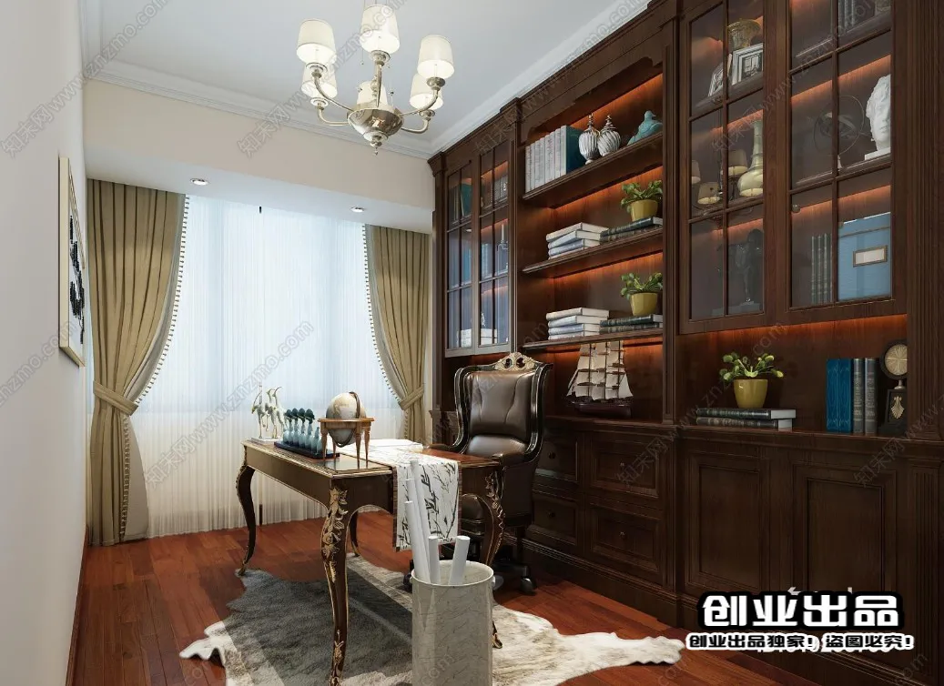 Study 3D Interior Scene Model - European Style - 003