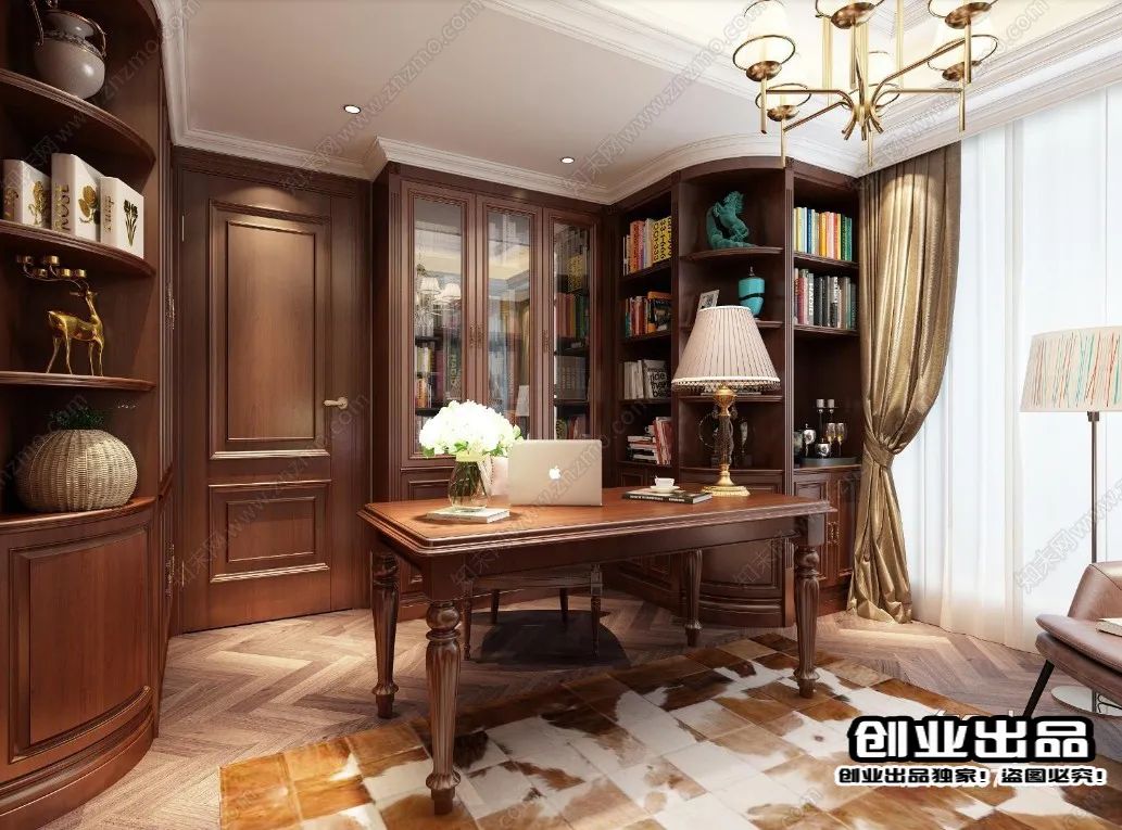 Study 3D Interior Scene Model - European Style - 005