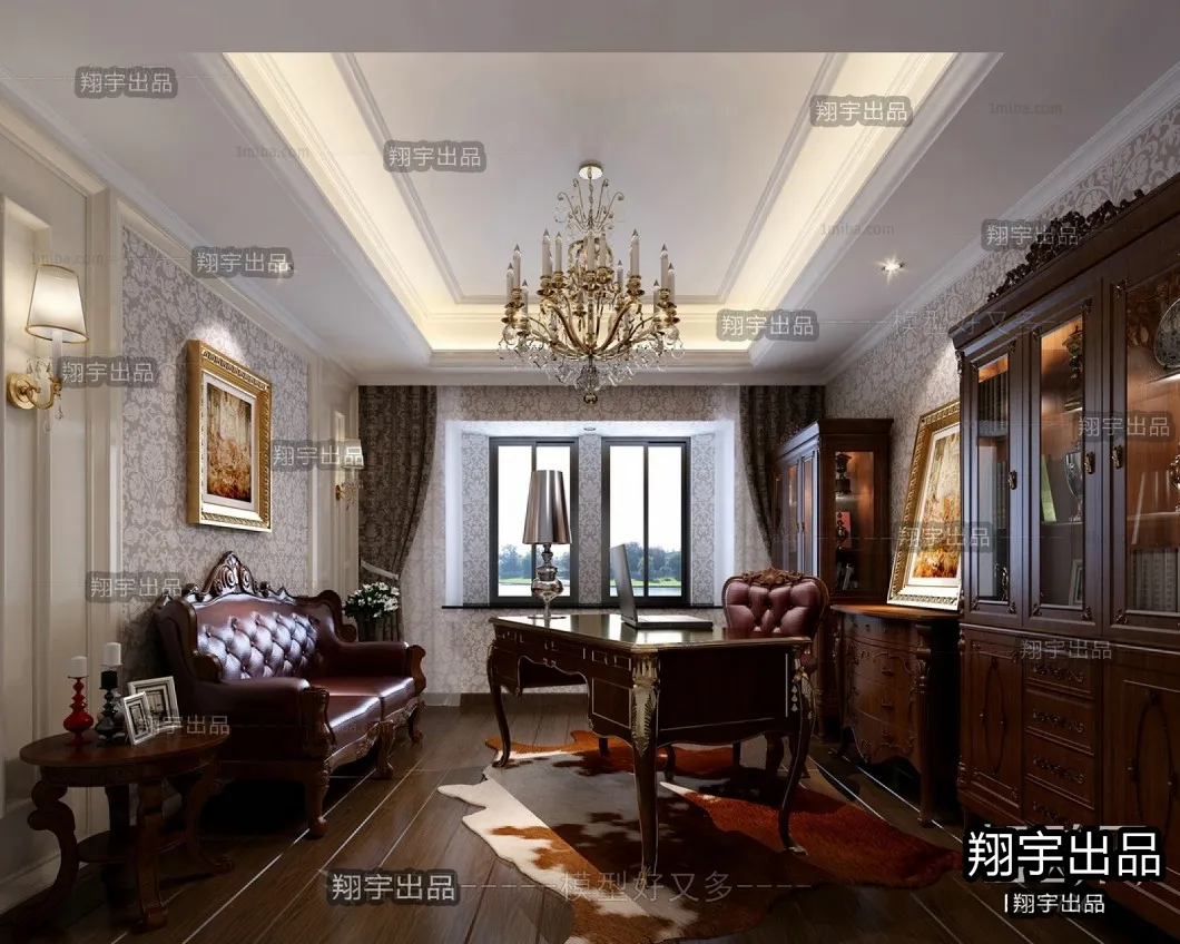 Study 3D Interior Scene Model - European Style - 009