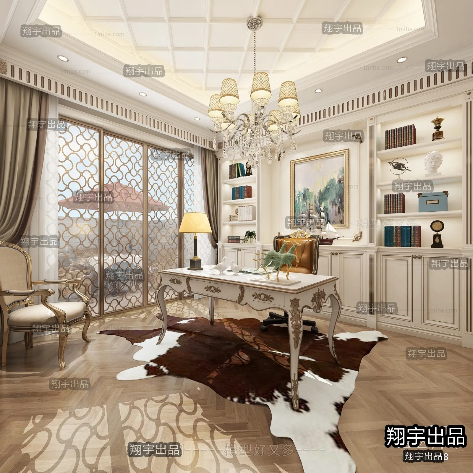 Study 3D Interior Scene Model - European Style - 010