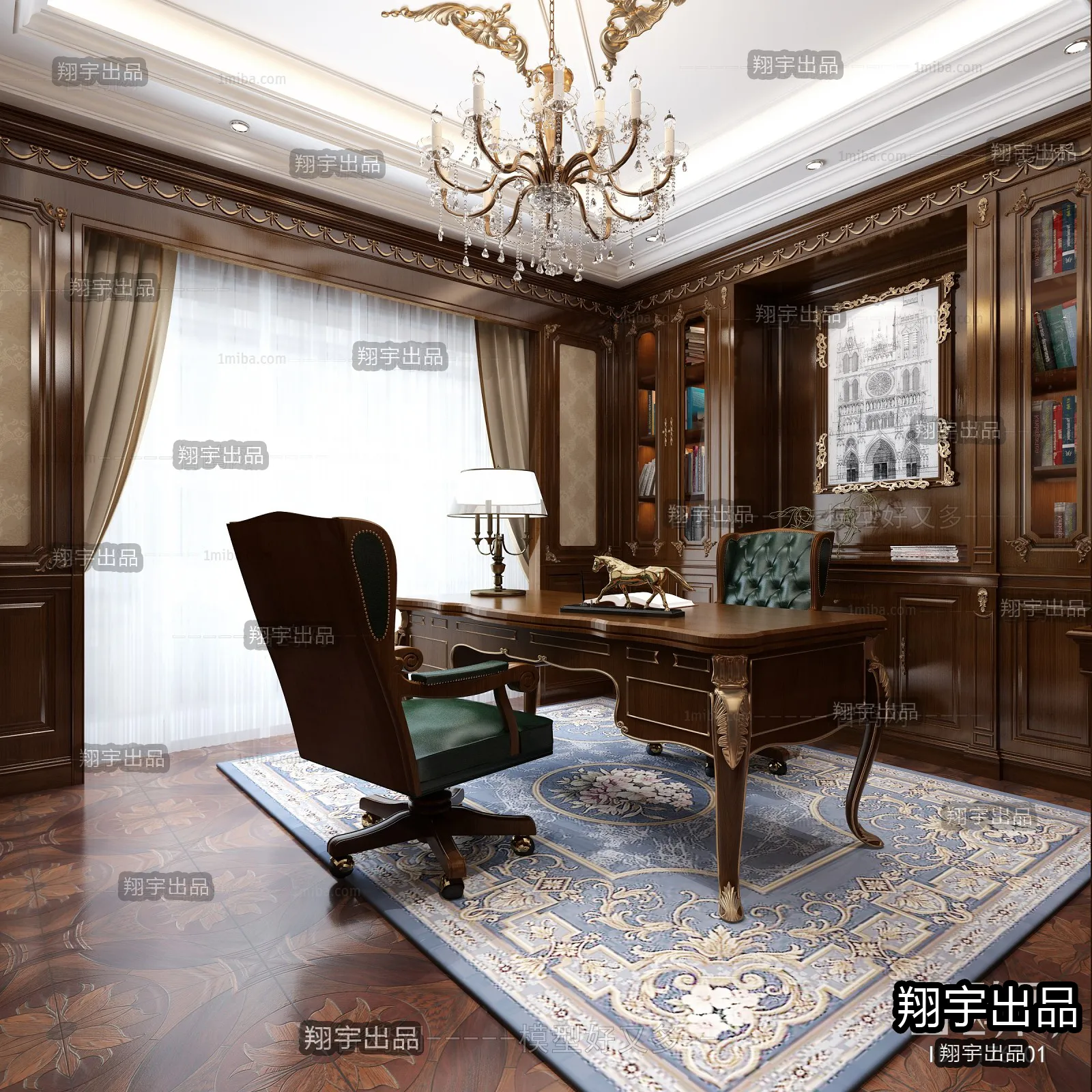 Study 3D Interior Scene Model - European Style - 011
