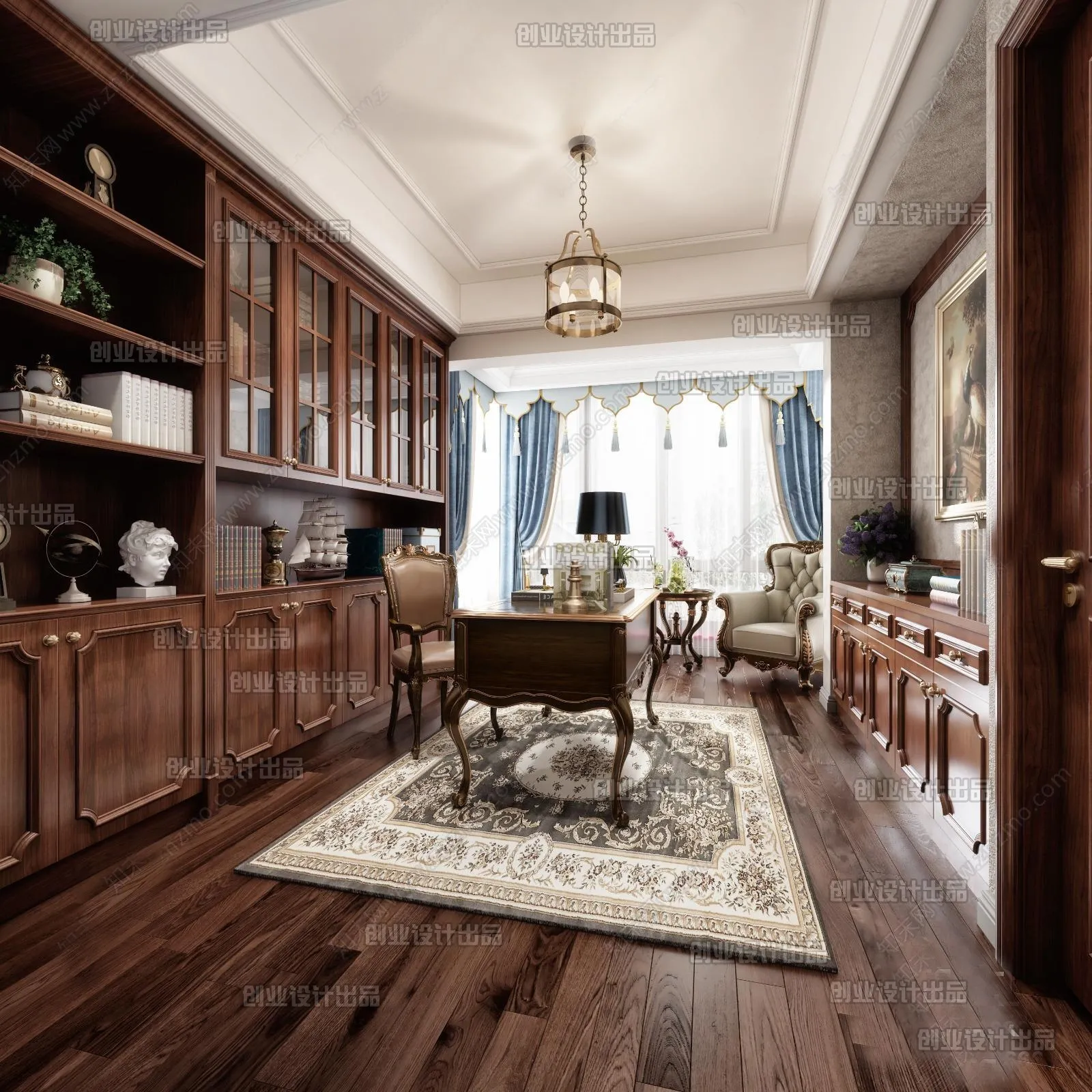 Study 3D Interior Scene Model - European Style - 012