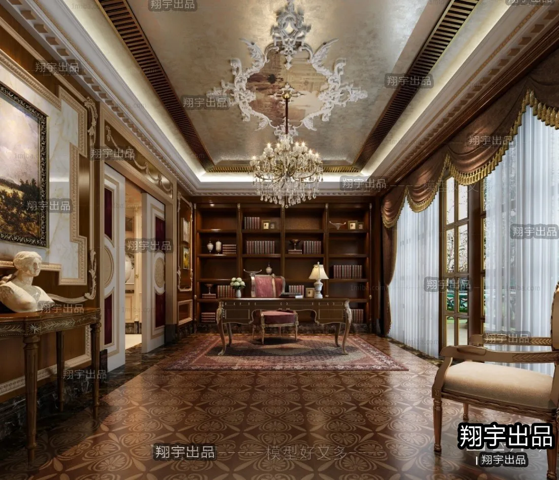 Study 3D Interior Scene Model - European Style - 013
