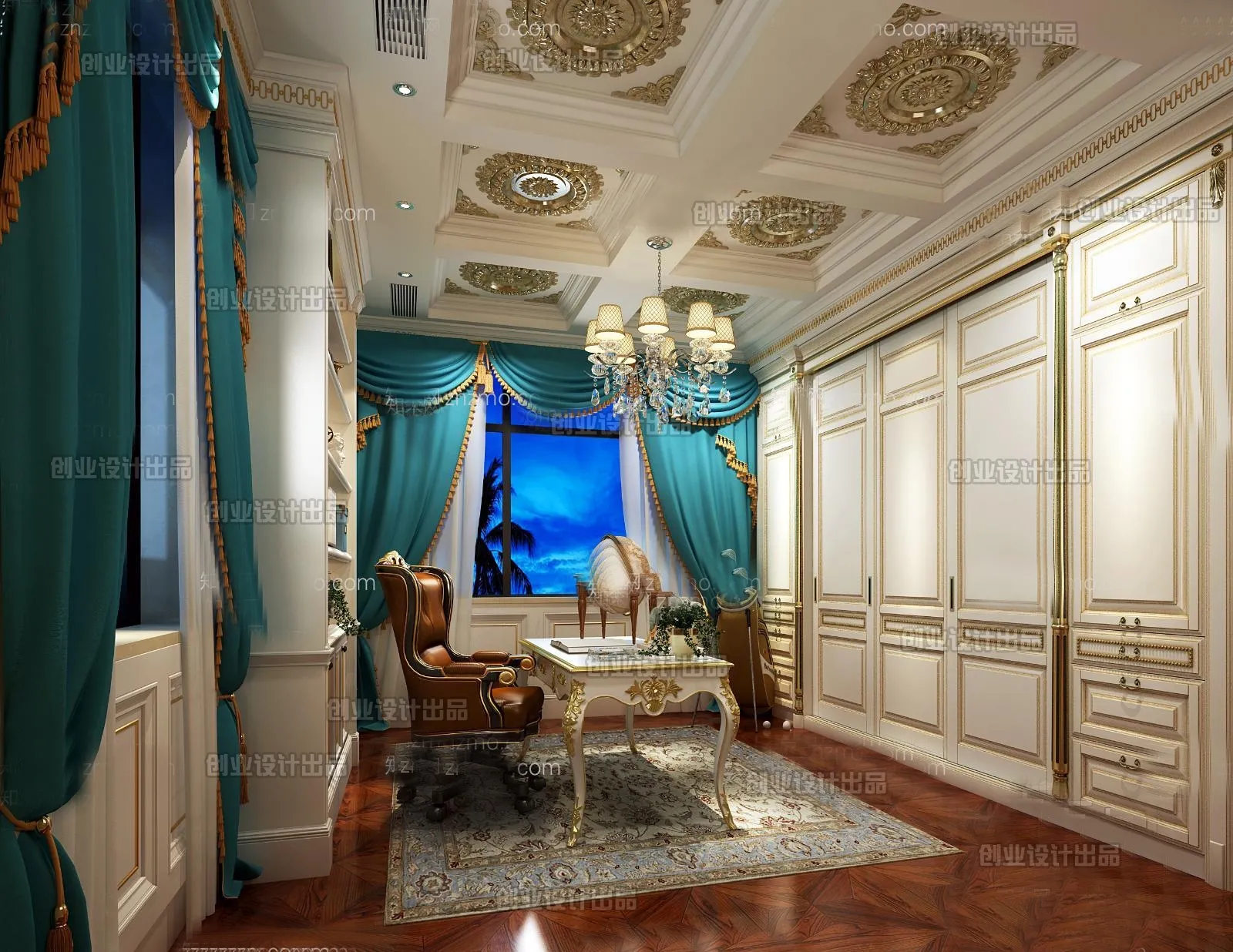 Study 3D Interior Scene Model - European Style - 014