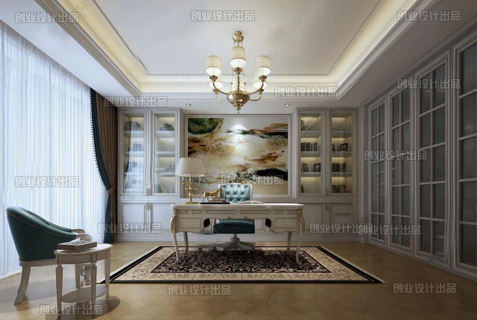 Study 3D Interior Scene Model - European Style - 015
