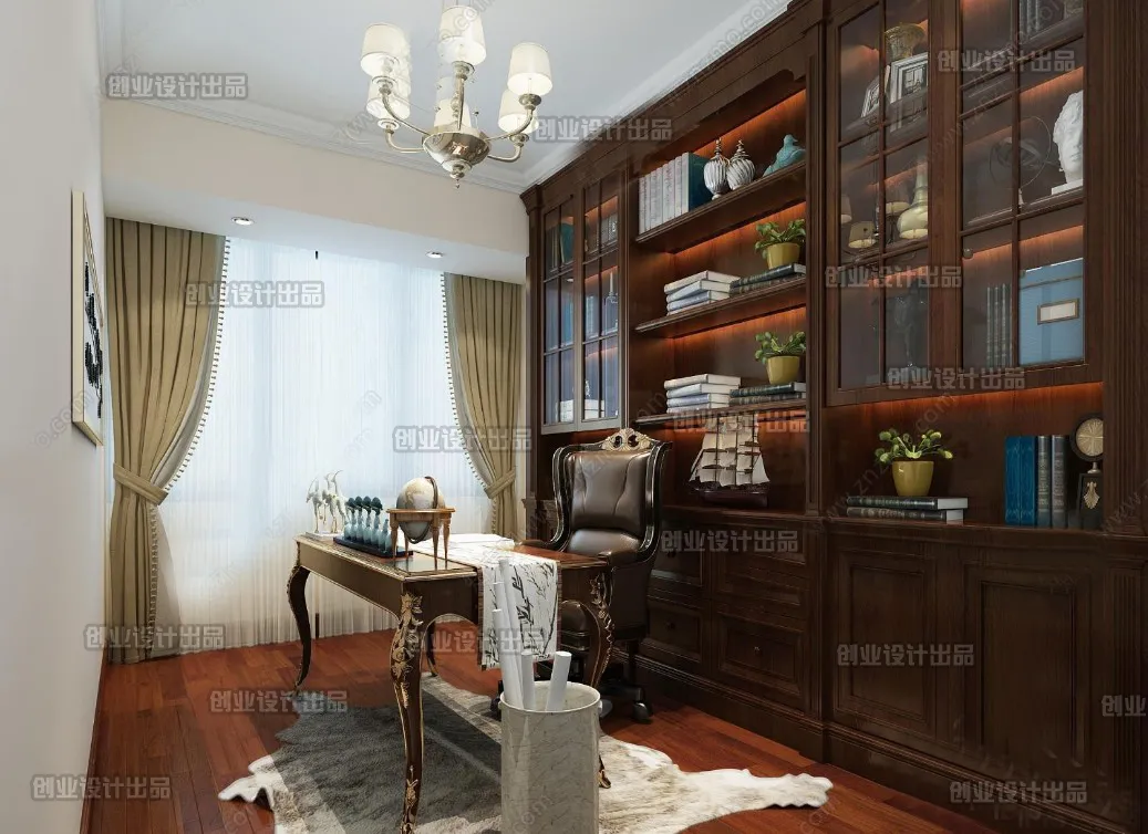 Study 3D Interior Scene Model - European Style - 018