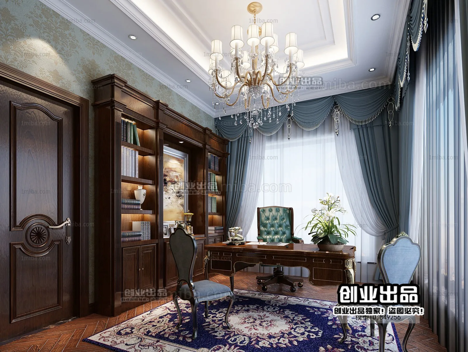 Study 3D Interior Scene Model - European Style - 019