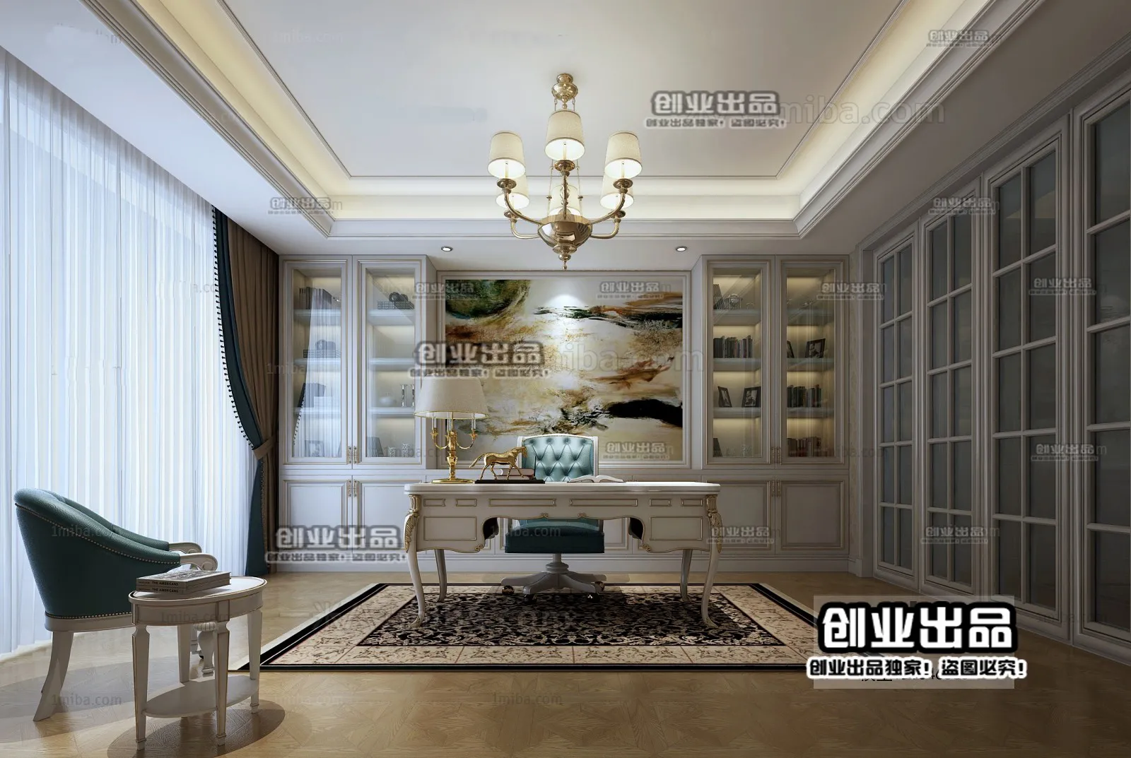 Study 3D Interior Scene Model - European Style - 020