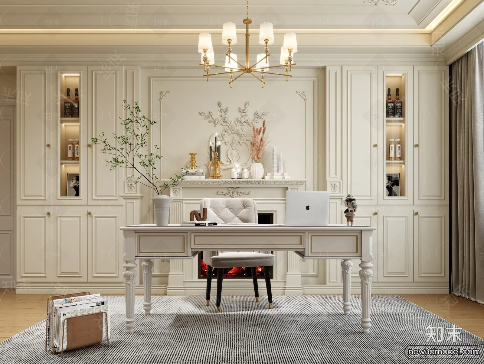 Study And Work Space - 3D Interior Scene - French Style - 002