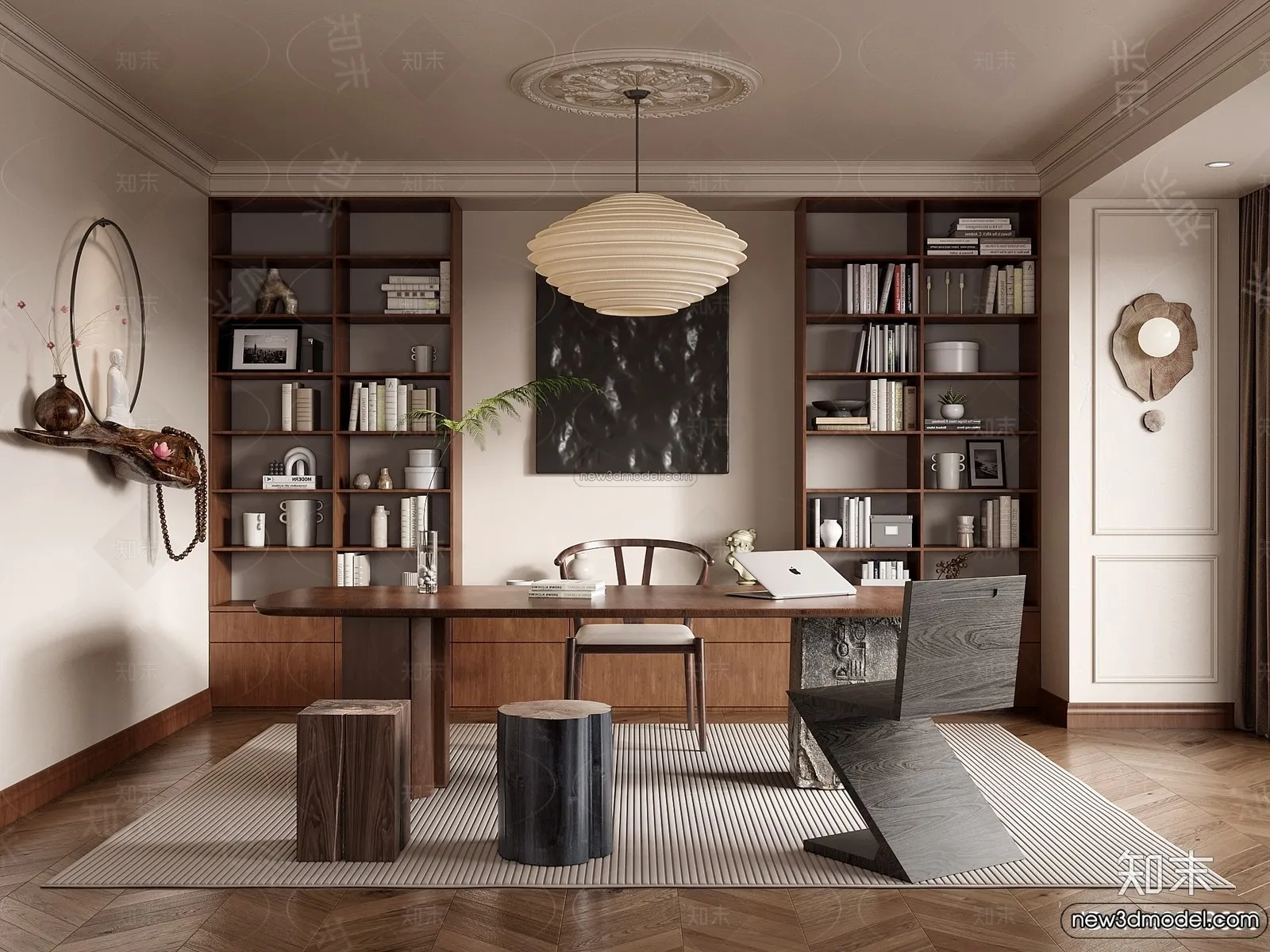 Study And Work Space - 3D Interior Scene - French Style - 003