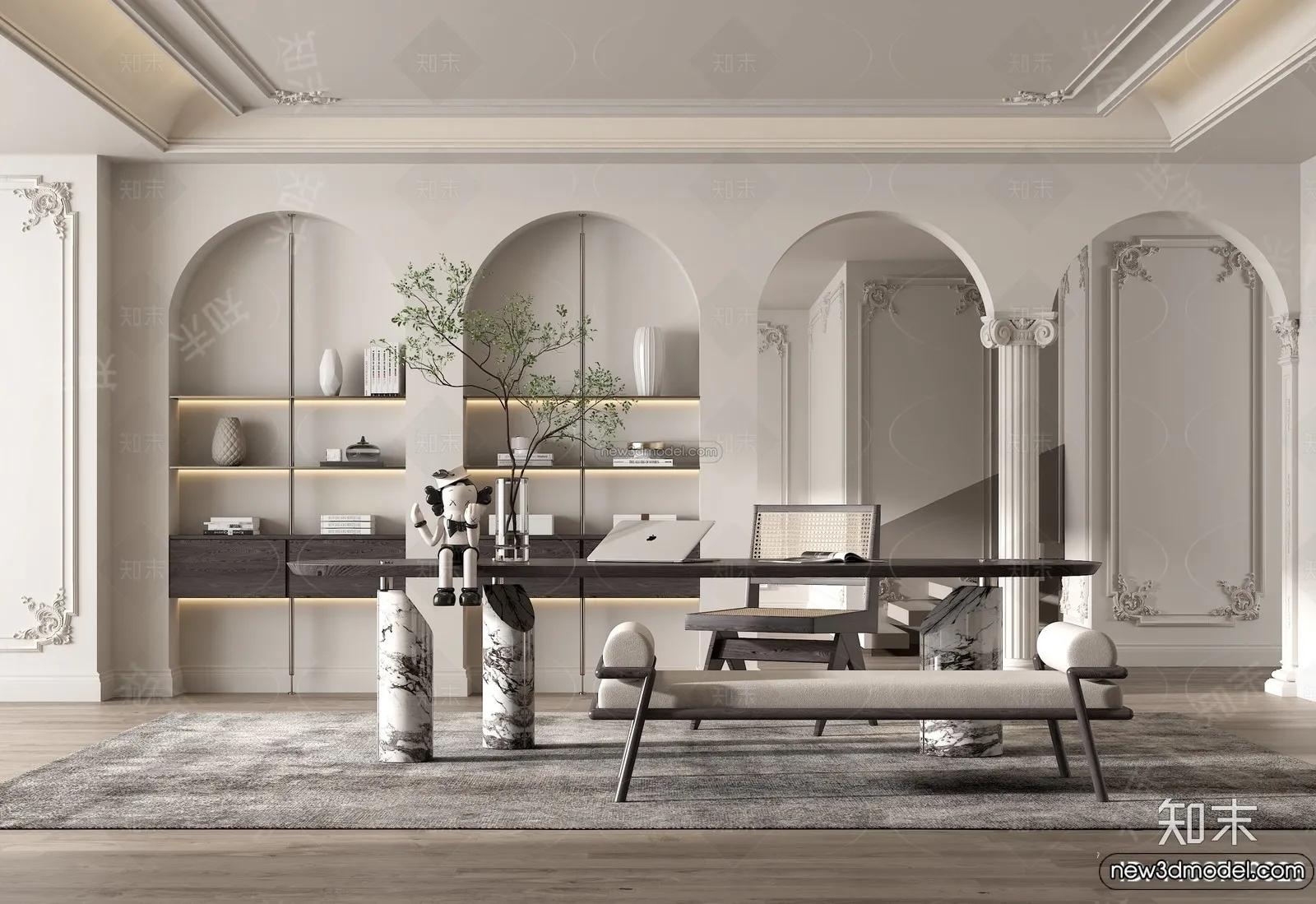 Study And Work Space - 3D Interior Scene - French Style - 004