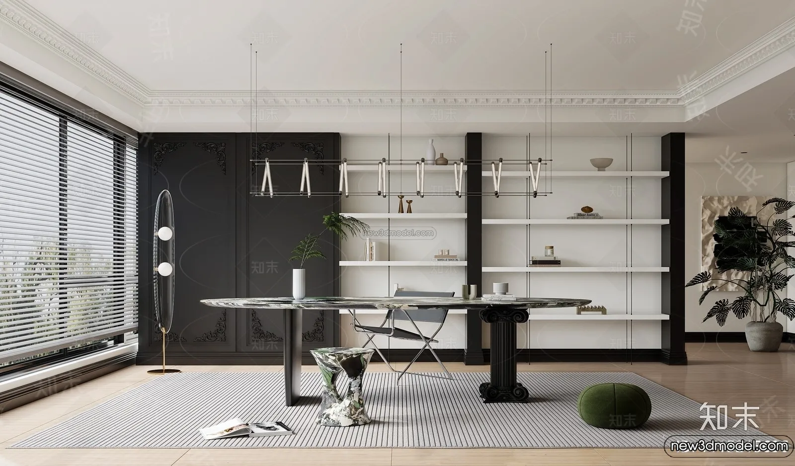 Study And Work Space - 3D Interior Scene - French Style - 005