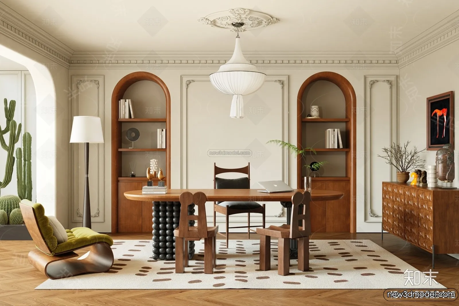 Study And Work Space - 3D Interior Scene - French Style - 006