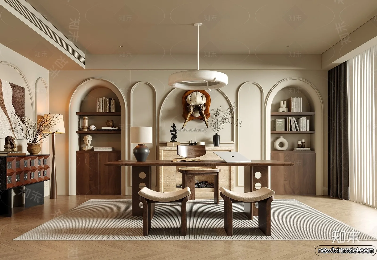 Study And Work Space - 3D Interior Scene - French Style - 007