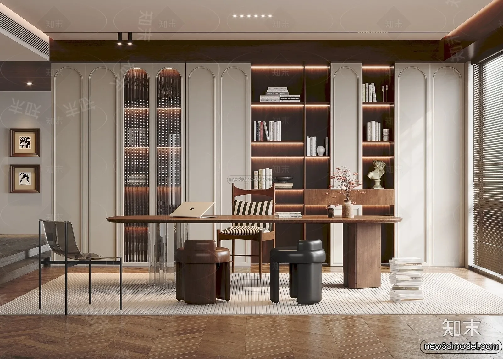 Study And Work Space - 3D Interior Scene - French Style - 008