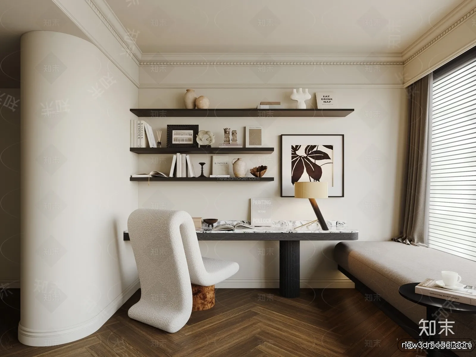 Study And Work Space - 3D Interior Scene - French Style - 012