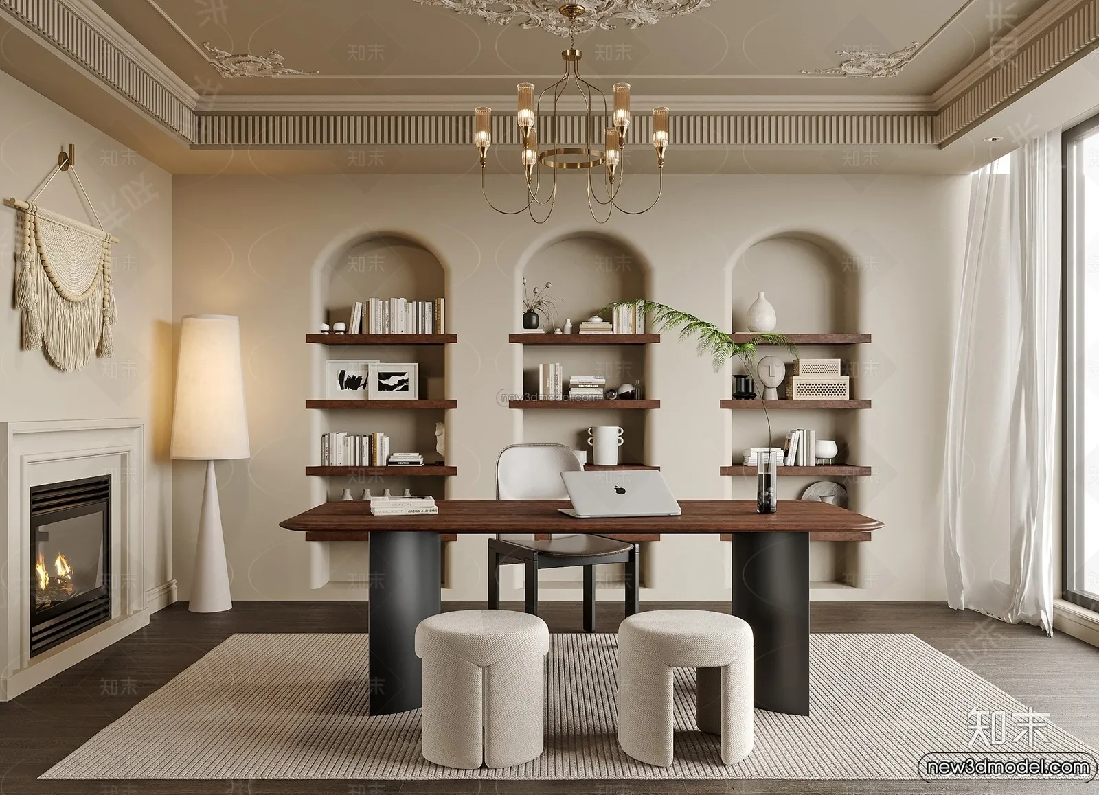 Study And Work Space - 3D Interior Scene - French Style - 013