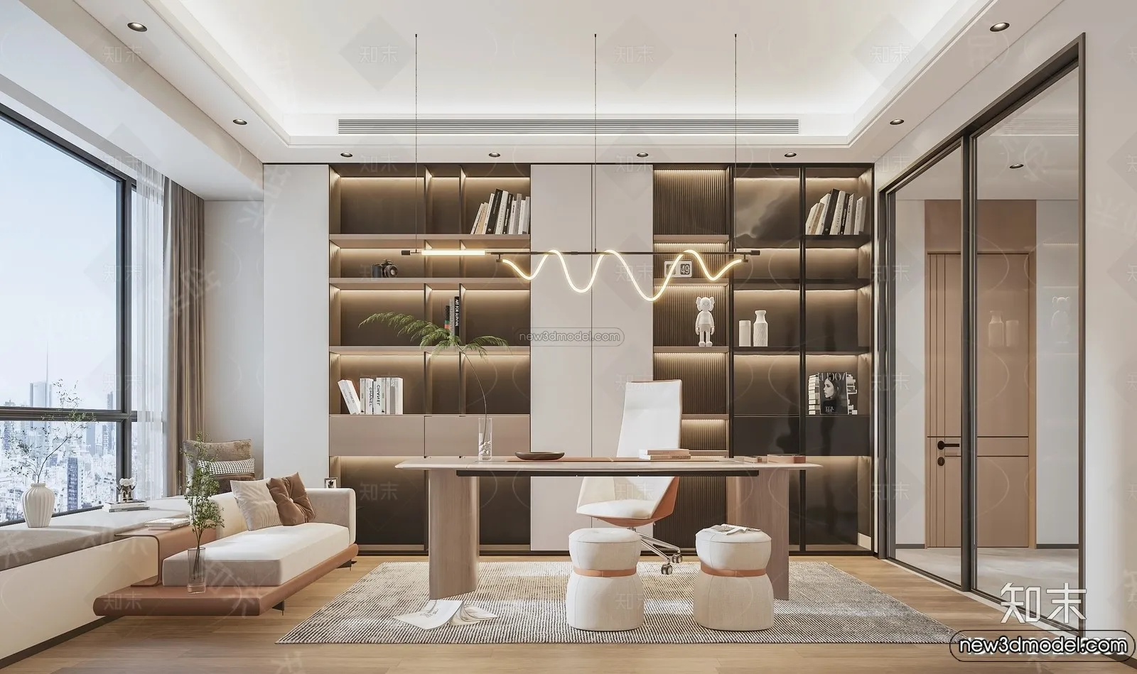 Study and Work Space - 3D Interior Scene - Italian Style - 001