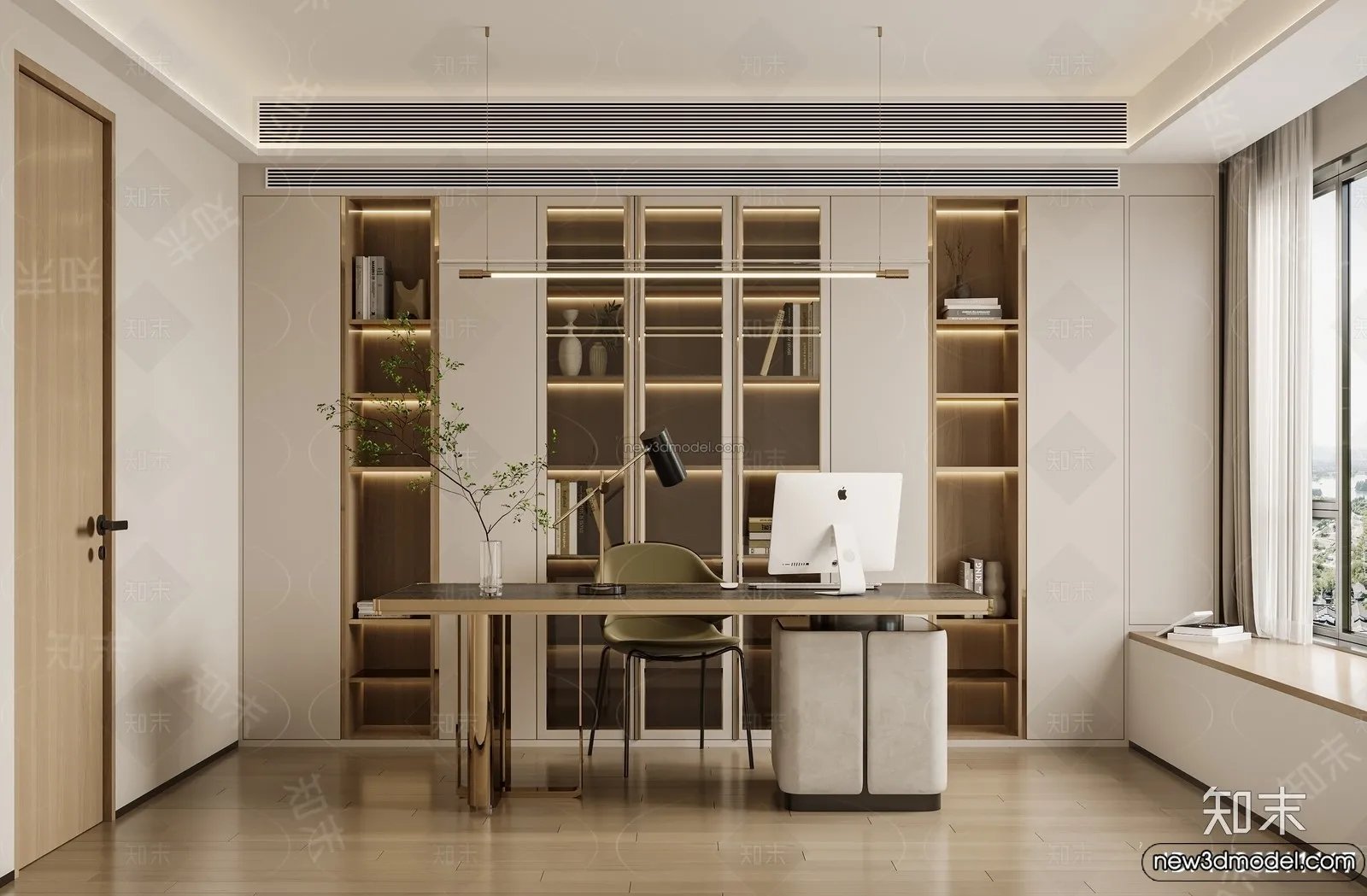 Study and Work Space - 3D Interior Scene - Italian Style - 002