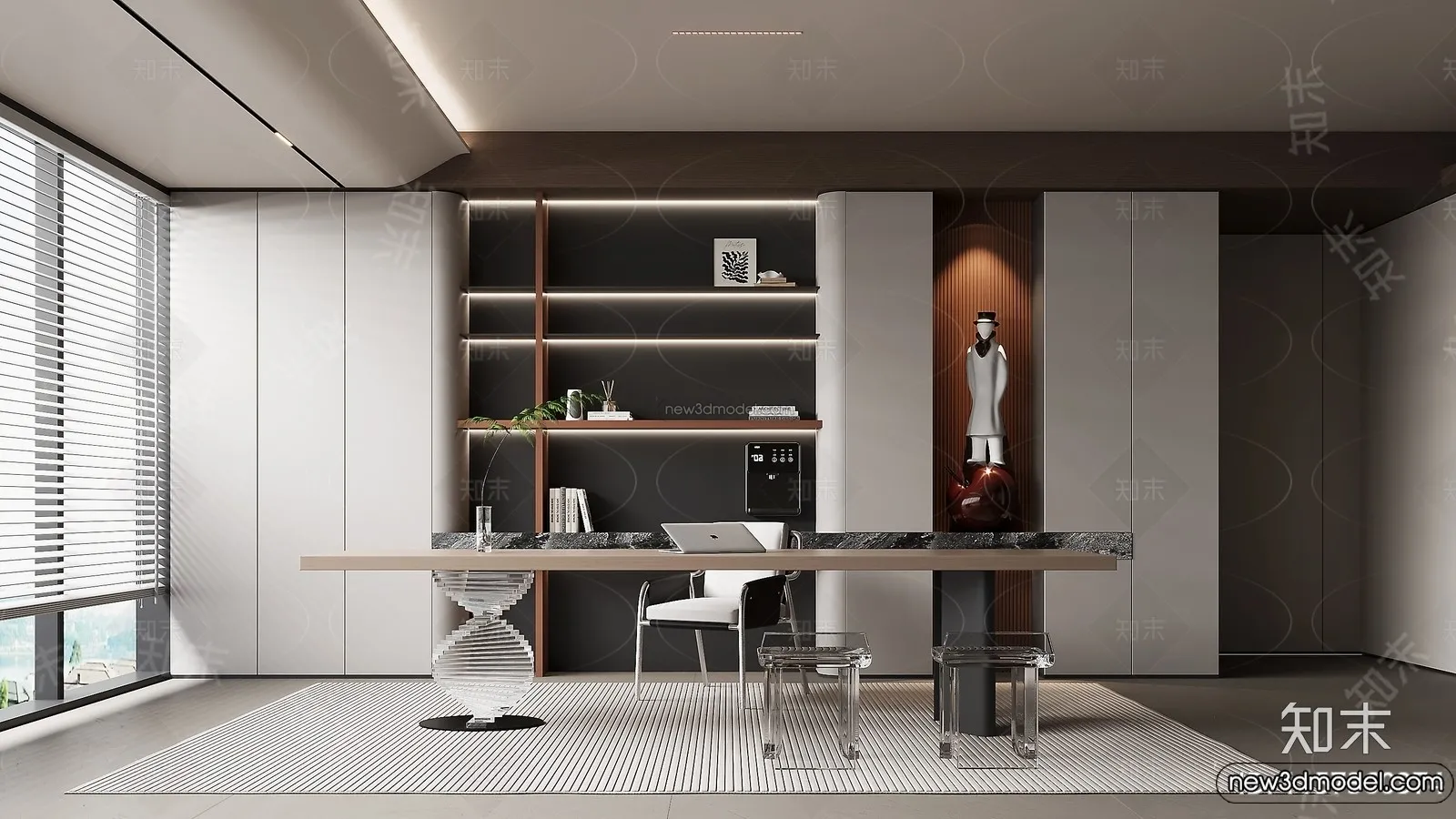 Study and Work Space - 3D Interior Scene - Italian Style - 005