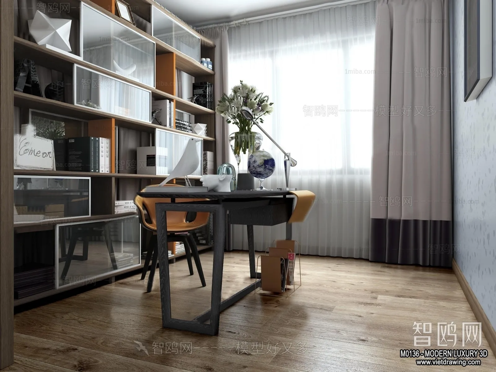 Study and Work Space - 3D Interior Scene - Luxury Style - 010