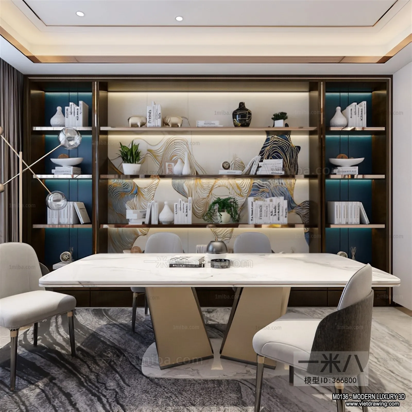 Study and Work Space - 3D Interior Scene - Luxury Style - 013