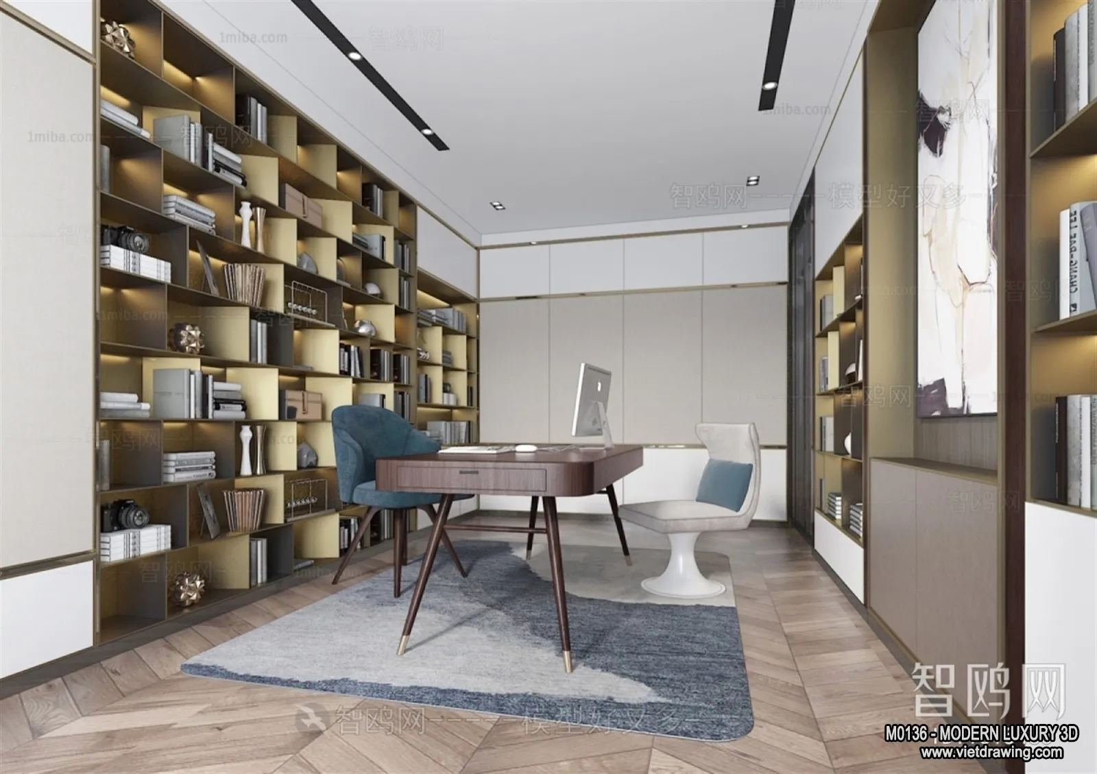Study and Work Space - 3D Interior Scene - Luxury Style - 020